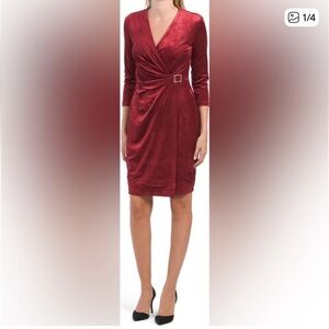 Anne Klein Classic Velvet & Glitter 3/4 sleeve Faux Wrap Dress  Size 2 NWOT